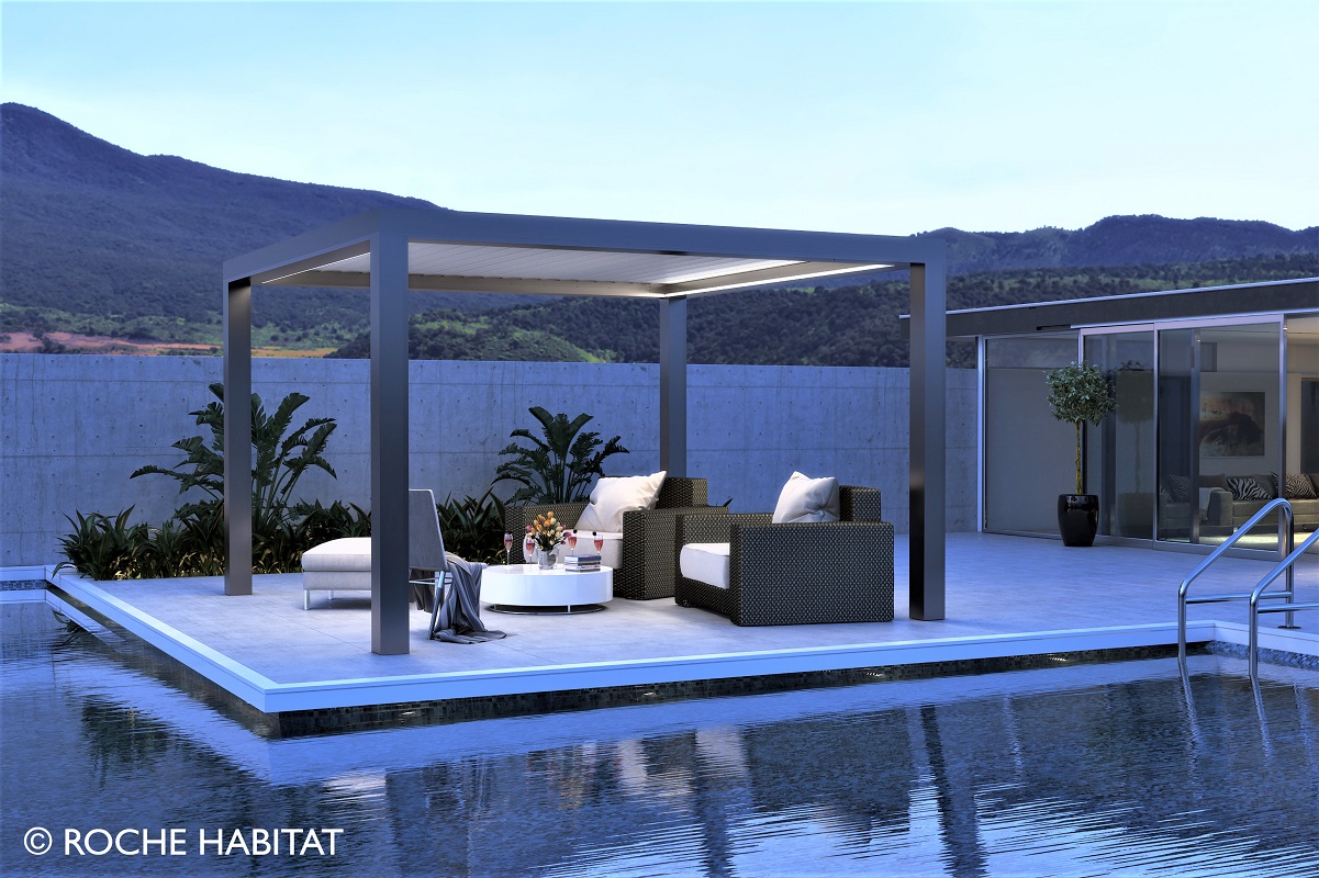 Pergola à lames orientables, éclairage LEDS