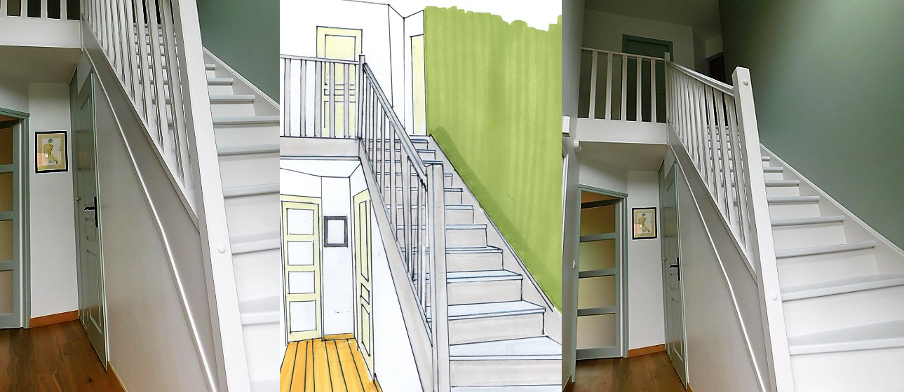 Ma Déco de Fée : Croquis puis réalisation de la déco d'un escalier en bois