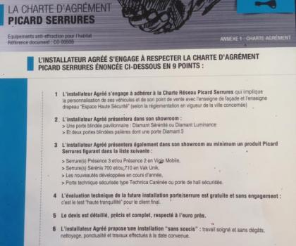 Agrément PICARD serrure