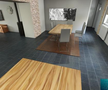 Vue 3D de la cuisine vers la salle